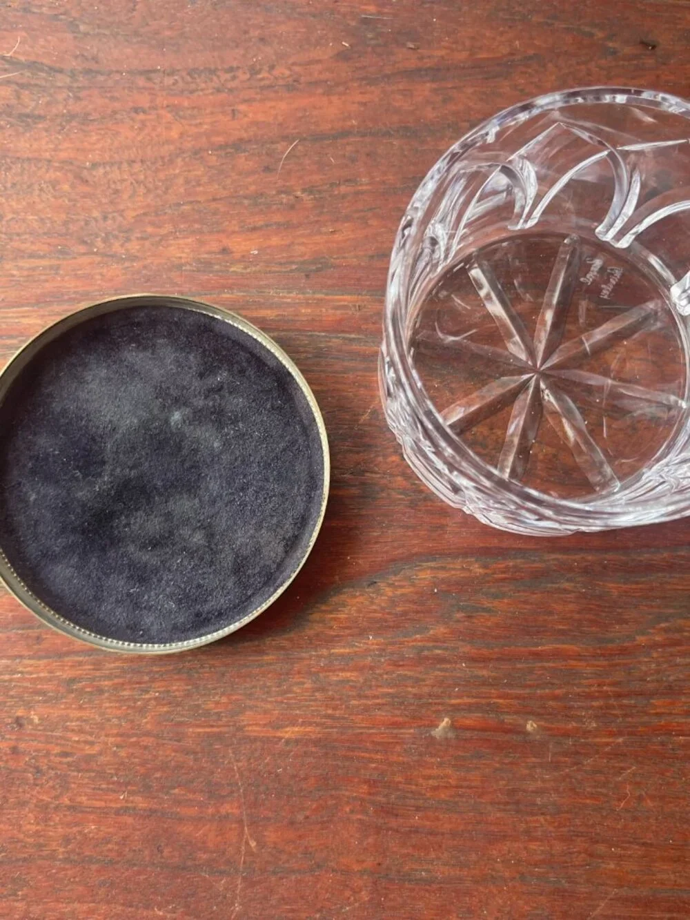 Antique Art Nouveau Flower Brass Cover & Cut Glass Vanity Dresser Jar